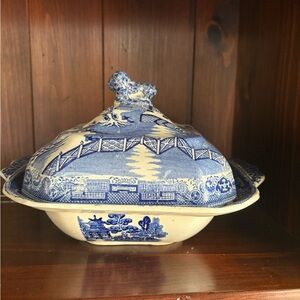 Blue and White Ceramic Covered Dish